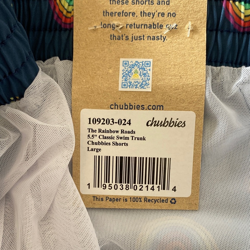 Chubbies The Rainbow Roads Patterned 5.5 inch Classic Swim Trunk Shorts L New! - Picture 7 of 7